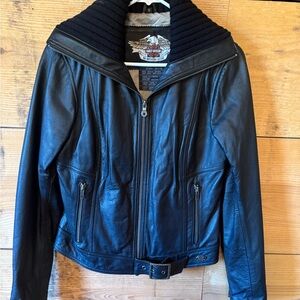 Harley-Davidson Black Leather Jacket with Ribbed Collar